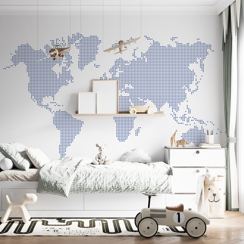 Wereldkaart in blauwe stippen — interieur 1