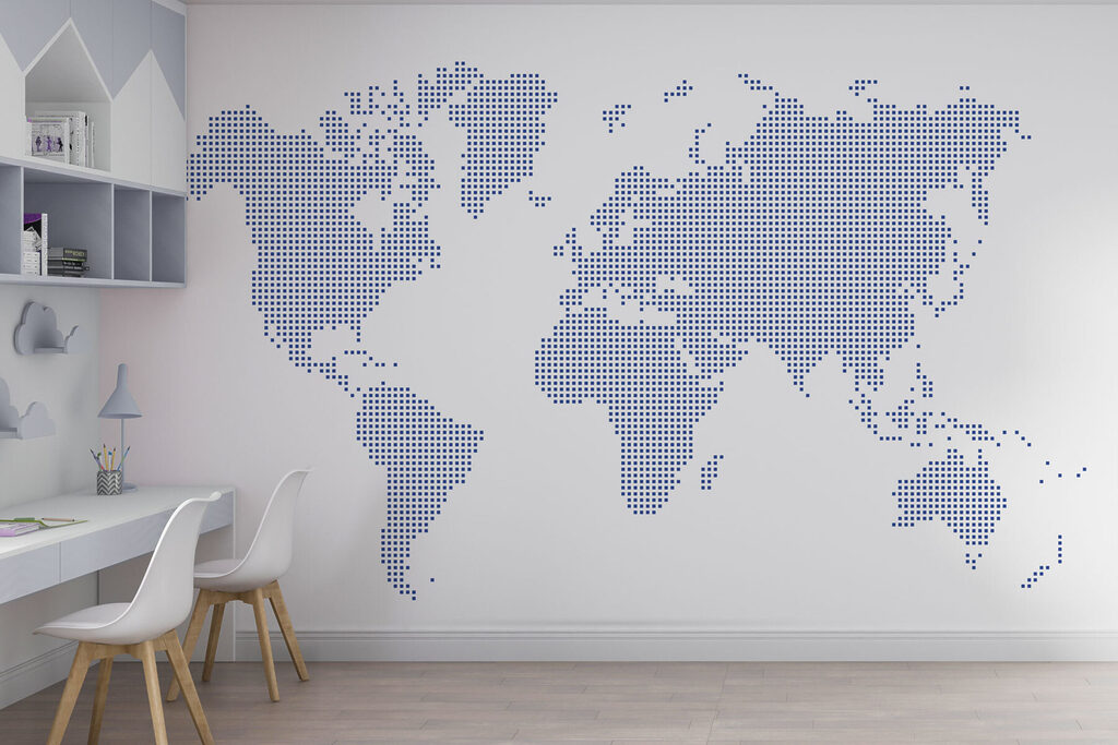 Wereldkaart in blauwe stippen — interieur 3