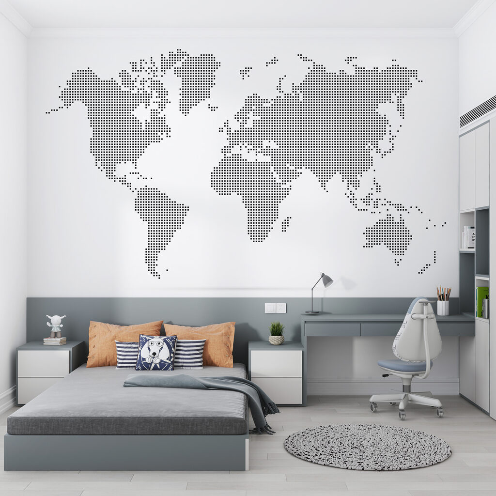 Wereldkaart uit kleine stippen — interieur 2
