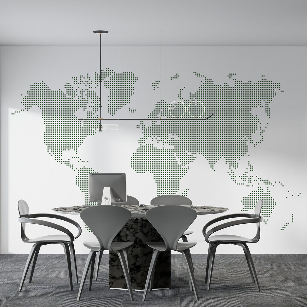 Wereldkaart uit kleine stippen — interieur 2