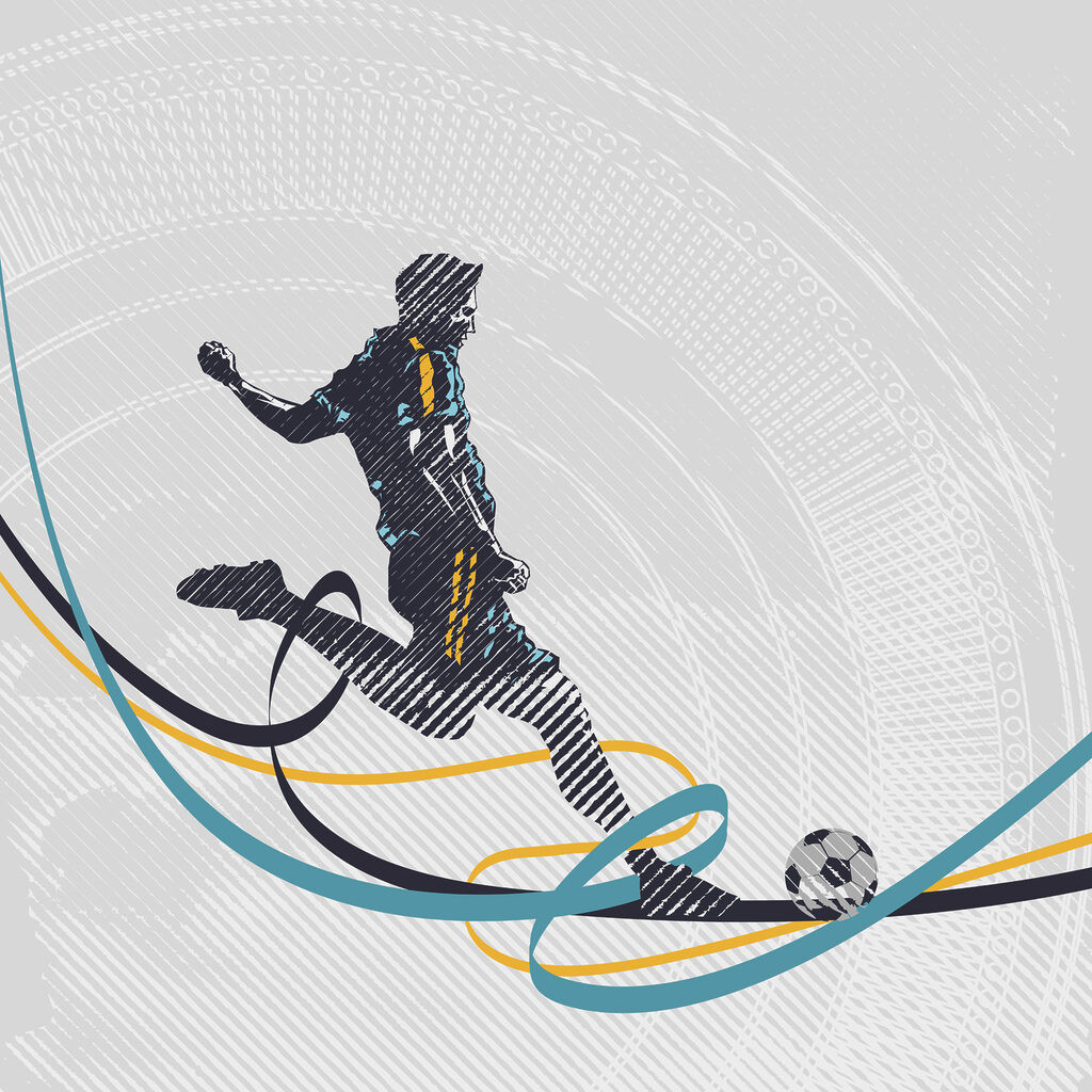 Voetbal langs gekleurde banen — volledig ontwerp