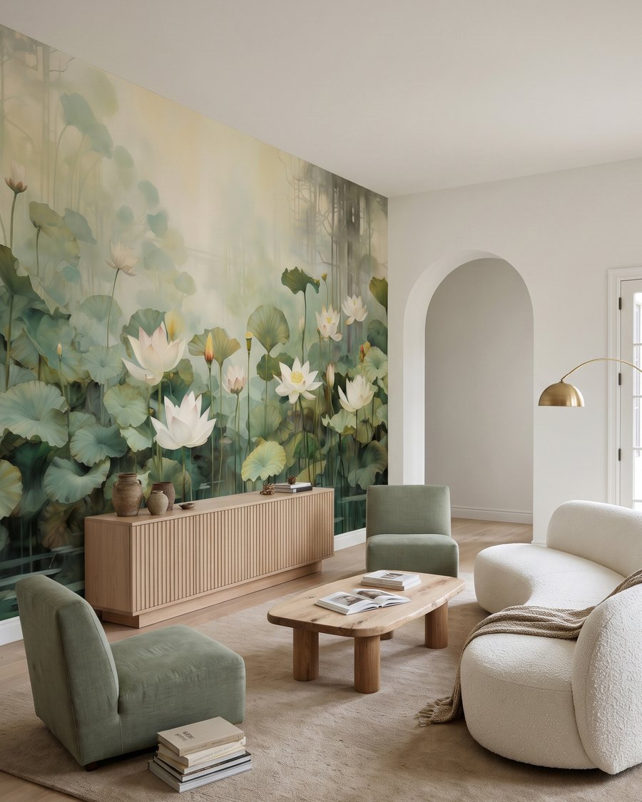 Lotusbloemen in ochtendnevel in een interieur