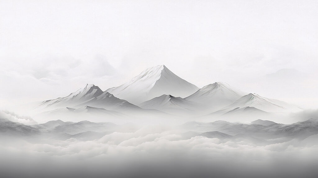 Witte bergtop boven wolken — volledig ontwerp