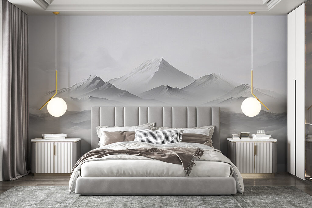 Witte bergtop boven wolken — interieur 1