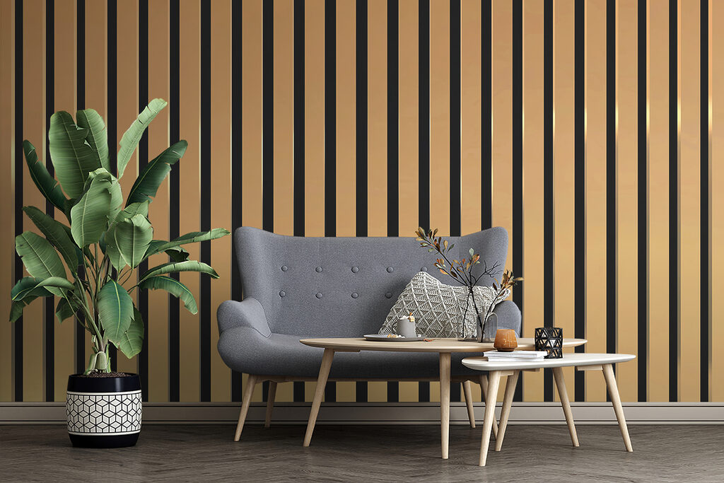 Smalle houtbanen in honinggoud — interieur 3