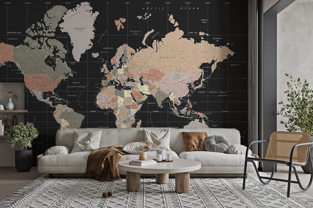 Landkaart op donker antraciet — interieur 1