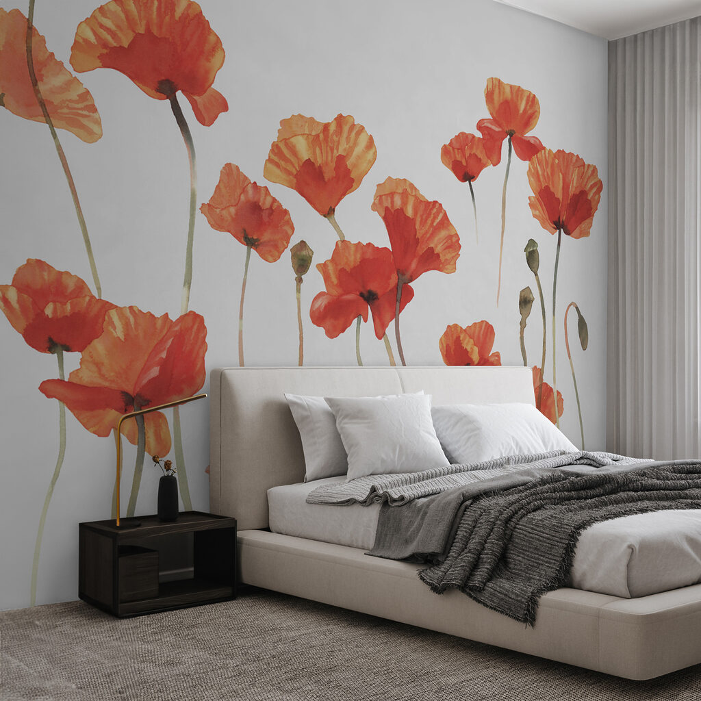 Een groep oranje bloemen in een interieur