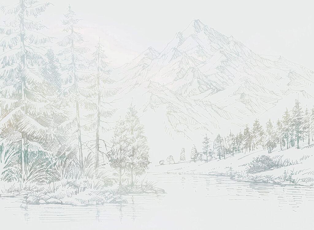 Bergmeer in fijne tekenlijnen — volledig ontwerp