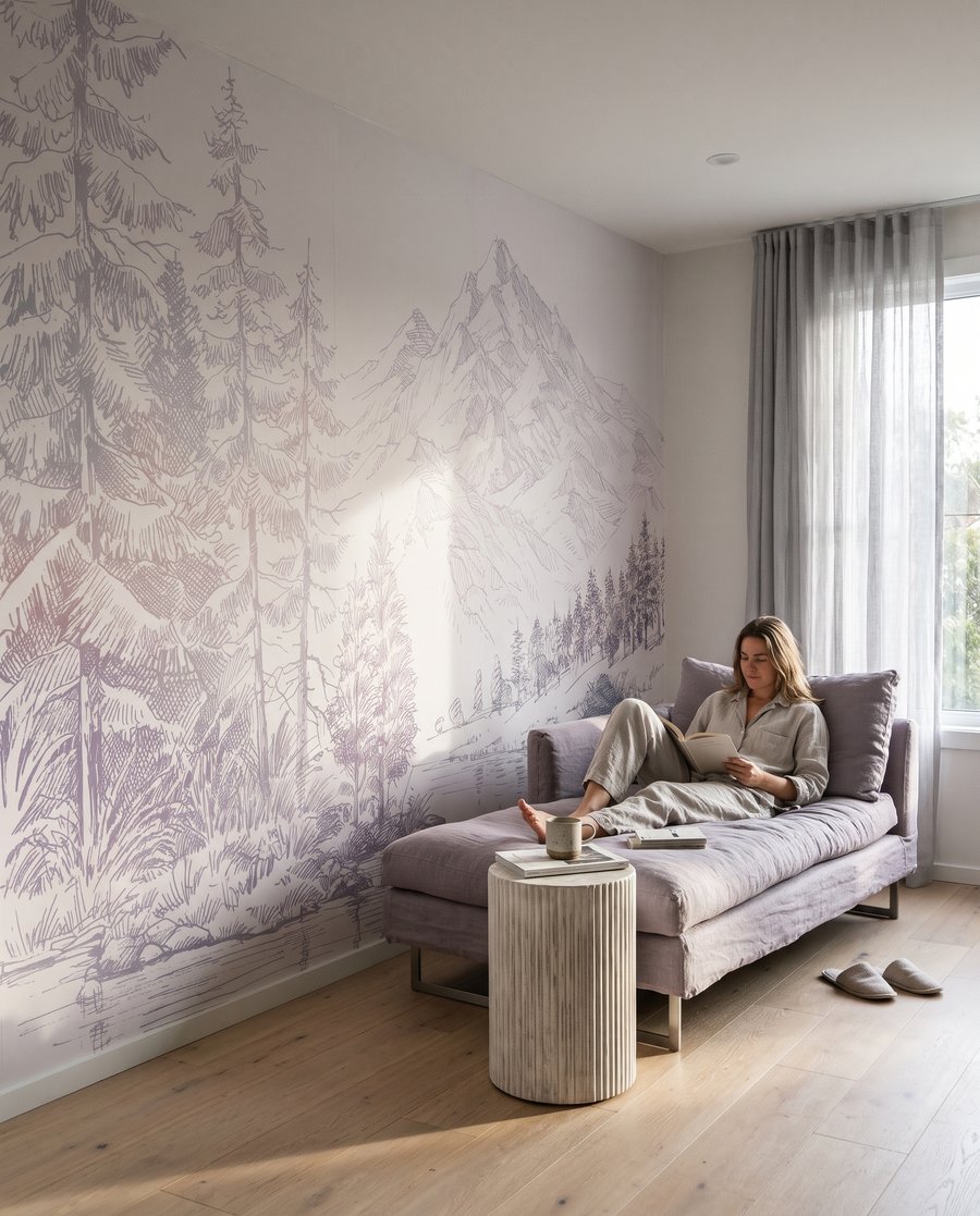 Bergmeer in fijne lijnen in een interieur