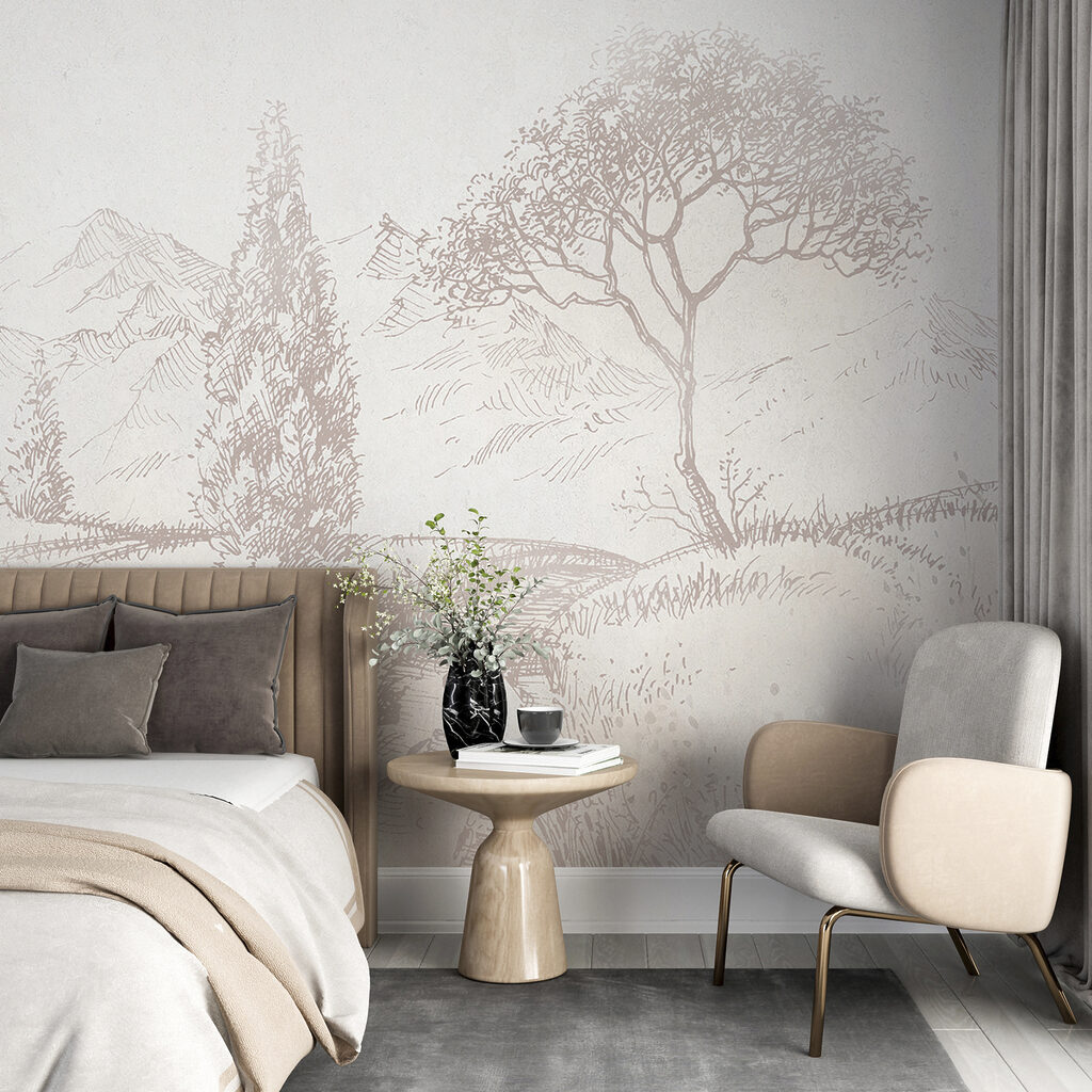 Landpad tussen getekende bomen — interieur 2