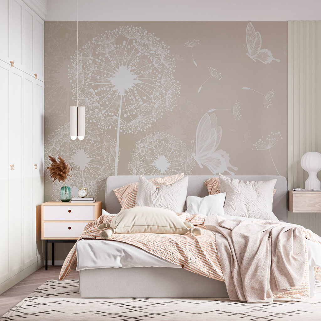 Vlinders rond witte pluisbollen — interieur 1