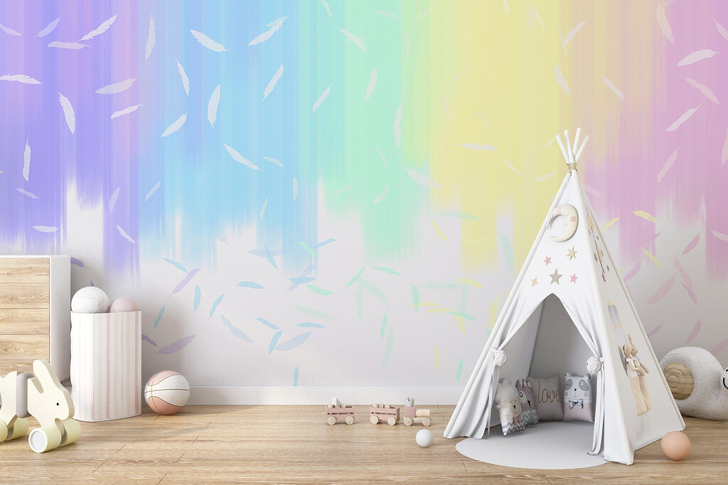 Pastelregenboog met witte streepjes — interieur 1