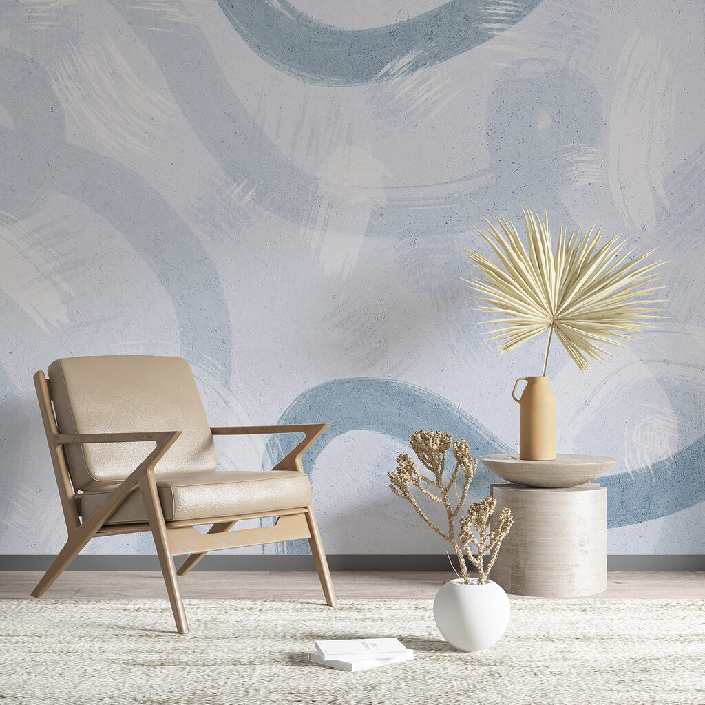 Een wit oppervlak met blauwe verf in een interieur