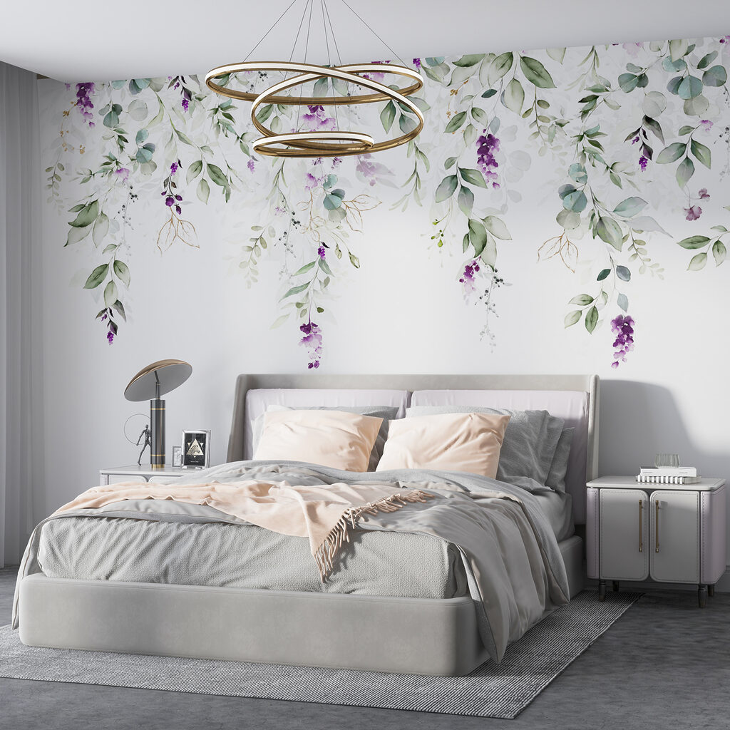 Paarse bloempjes langs takken — interieur 3