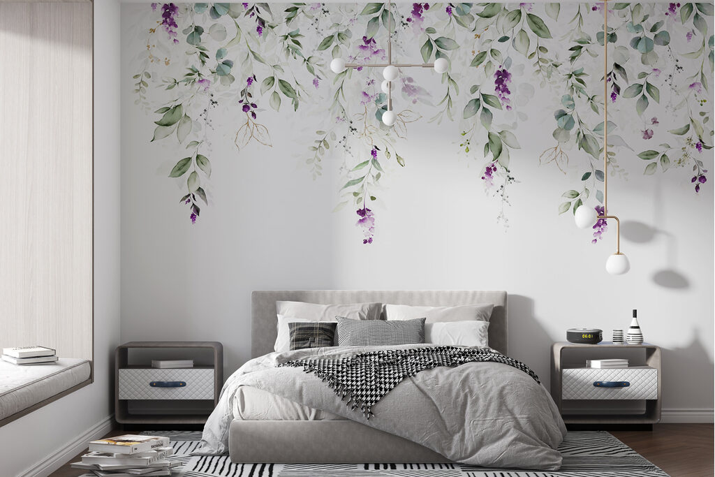 Paarse bloempjes langs takken — interieur 2