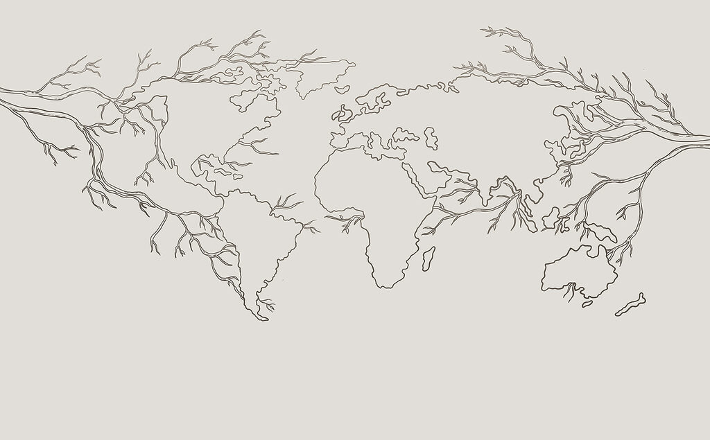 Wereldcontouren groeien uit takken — volledig ontwerp