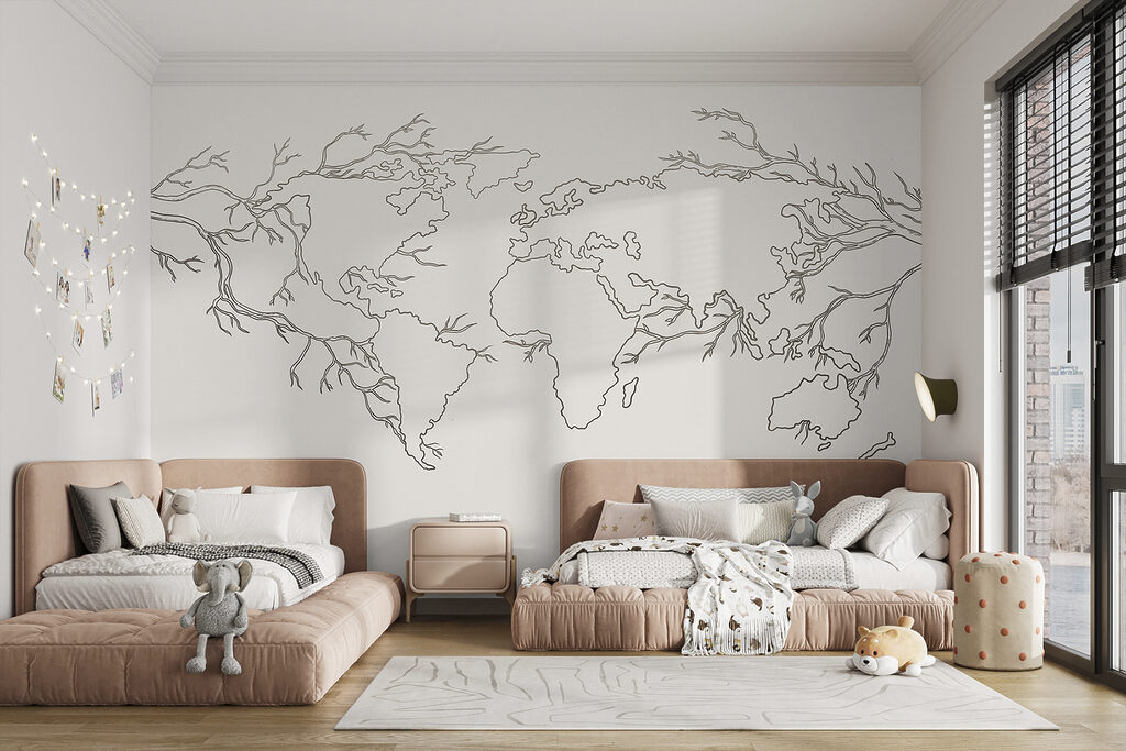 Wereldcontouren groeien uit takken — interieur 1