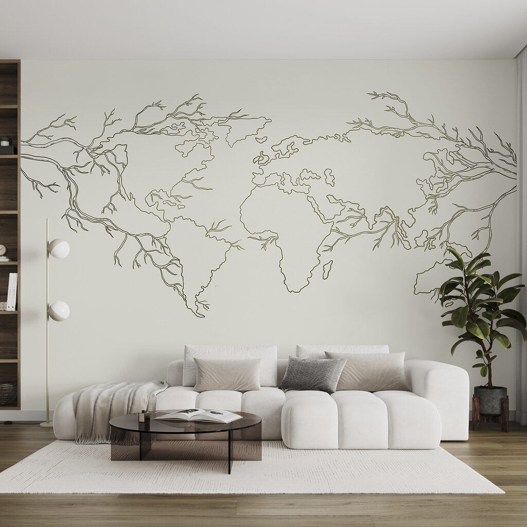 Wereldkaart tussen boomtakken — interieur 2
