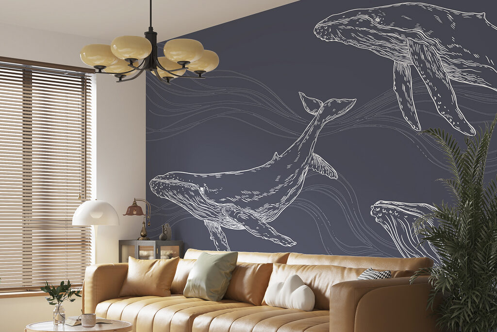 Drie walvissen tussen golflijnen — interieur 2