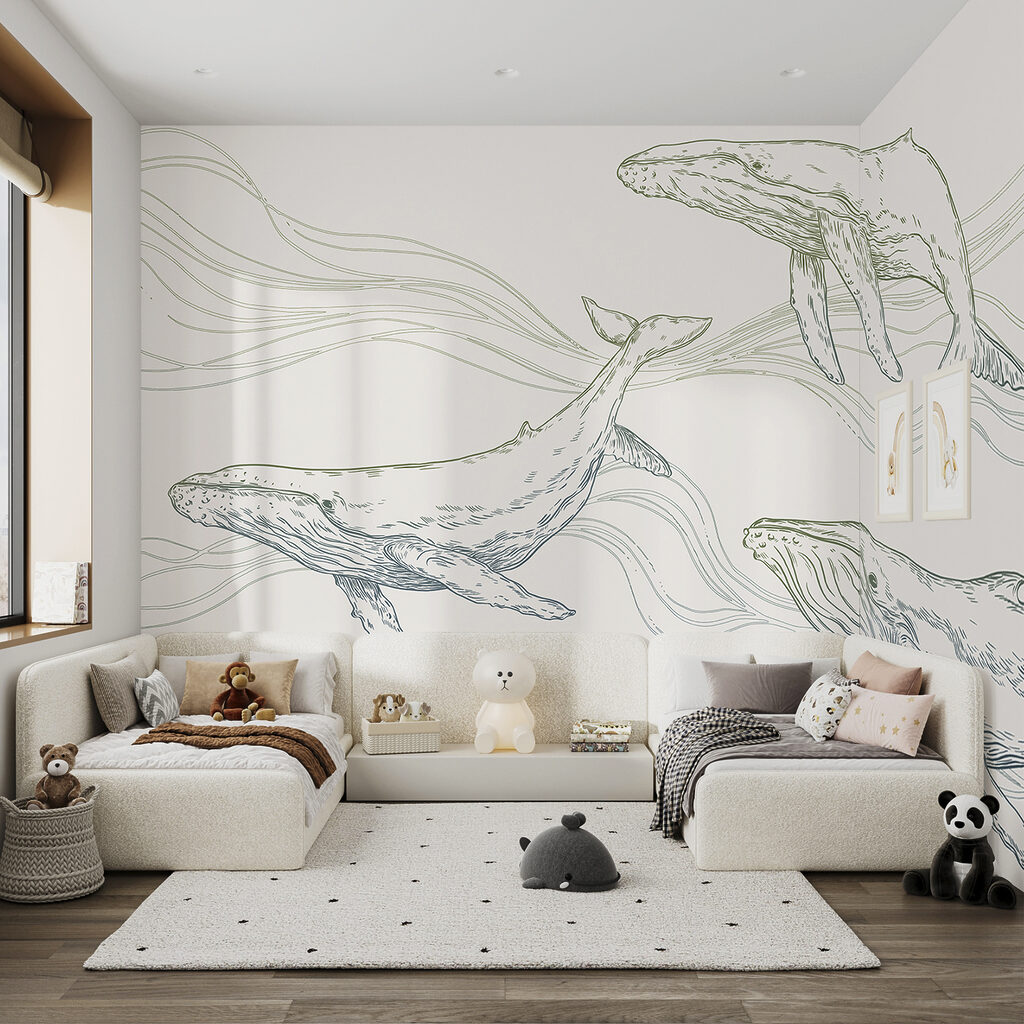 Drie walvissen tussen golflijnen — interieur 1