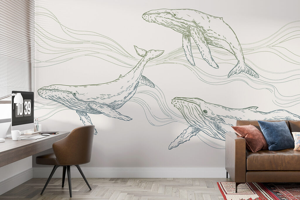 Drie walvissen tussen golflijnen — interieur 2