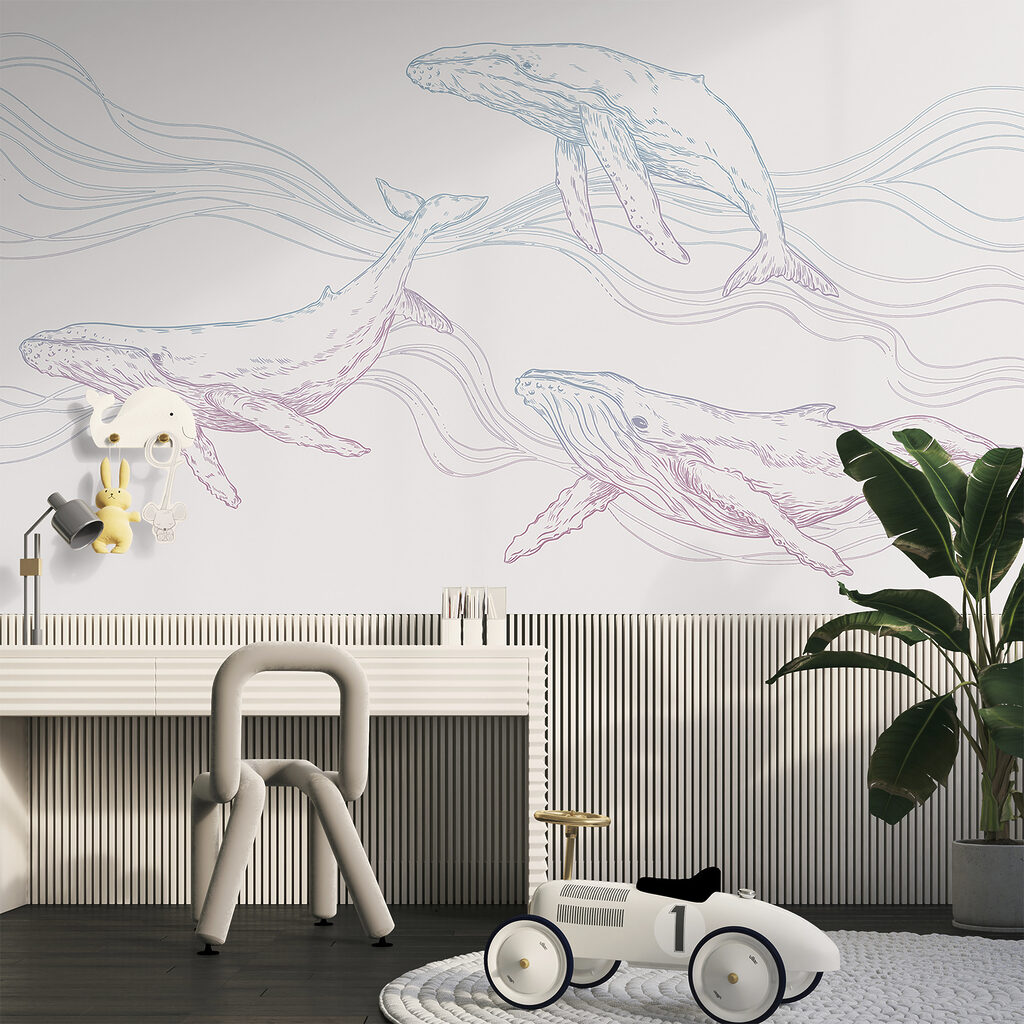 Drie walvissen tussen golflijnen — interieur 2