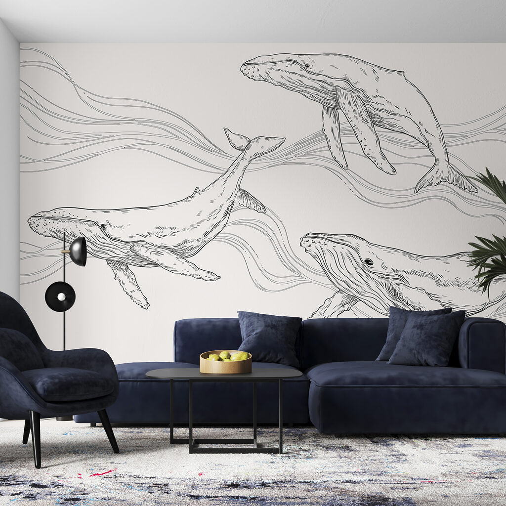 Drie walvissen tussen golflijnen — interieur 2