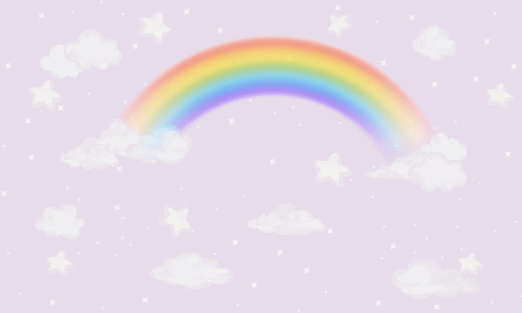 Regenboog op lila wolkenlucht — volledig ontwerp