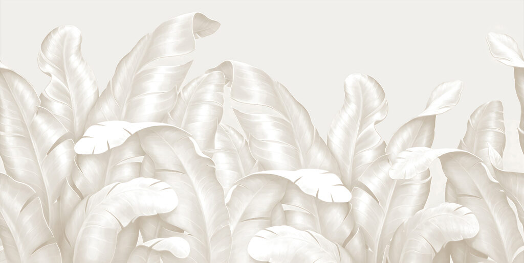 Witte bananenbladeren met diepte — volledig ontwerp