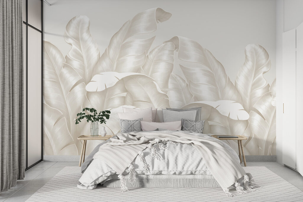 Witte bananenbladeren met diepte — interieur 1