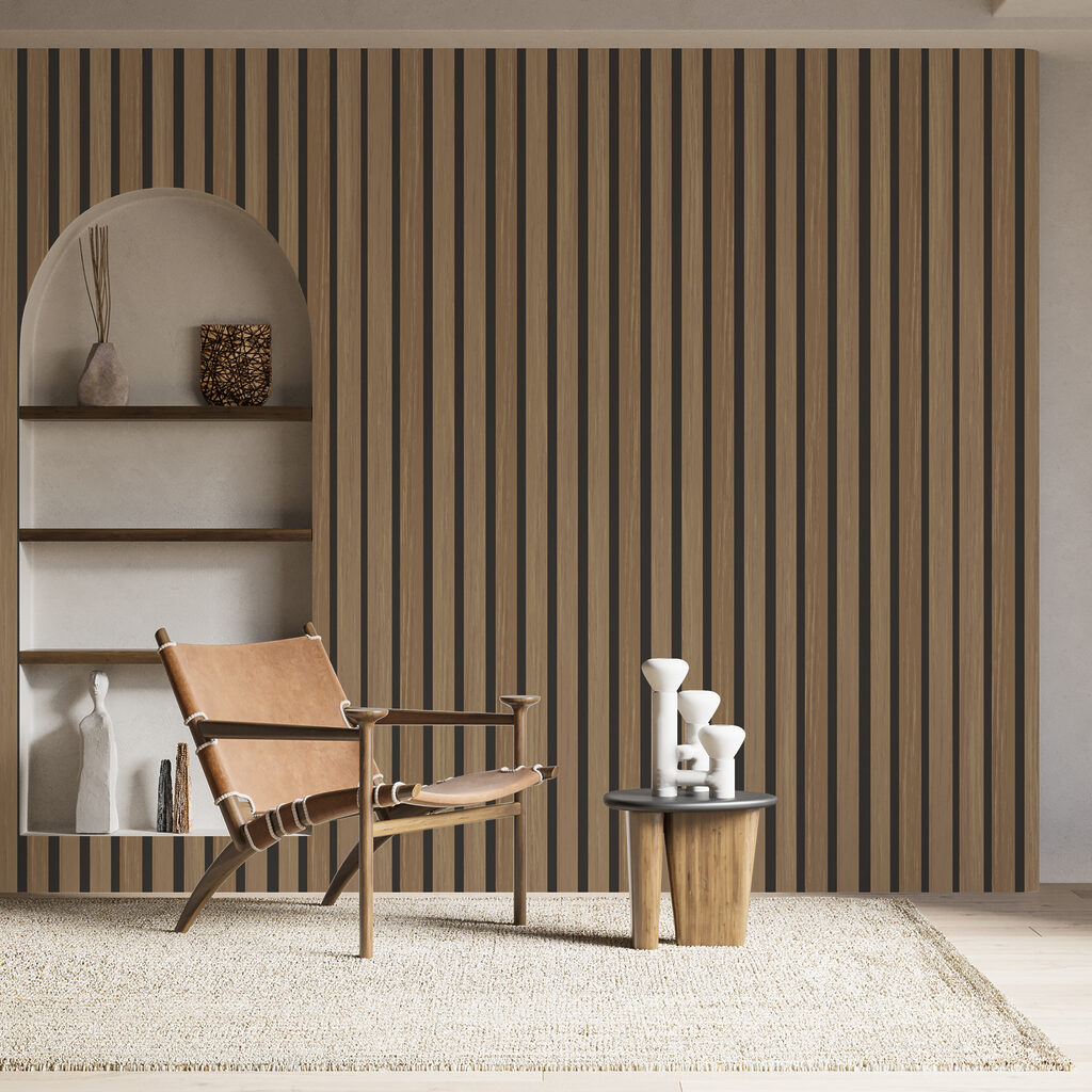 Honingbruine latten met schaduw — interieur 1