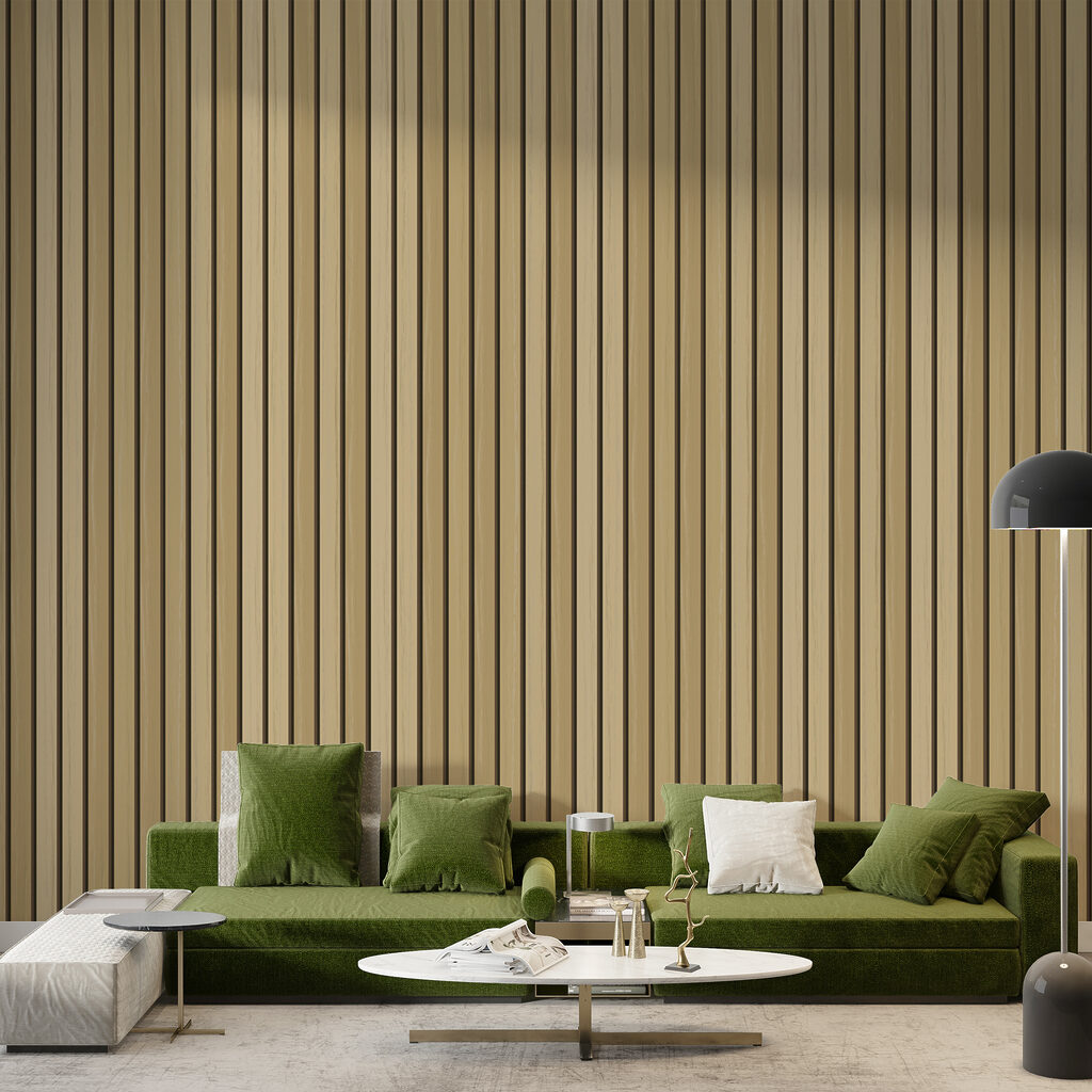 Goudkleurige latten in rijen — interieur 1