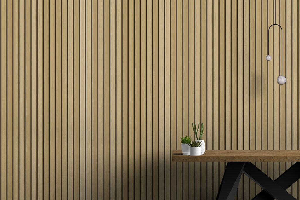 Goudkleurige latten in rijen — interieur 3