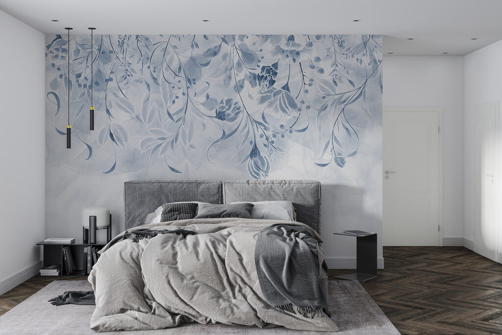 Een blauw en wit bloemmotief in een interieur