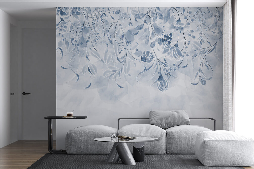 Blauwe bloemen hangen neer — interieur 2