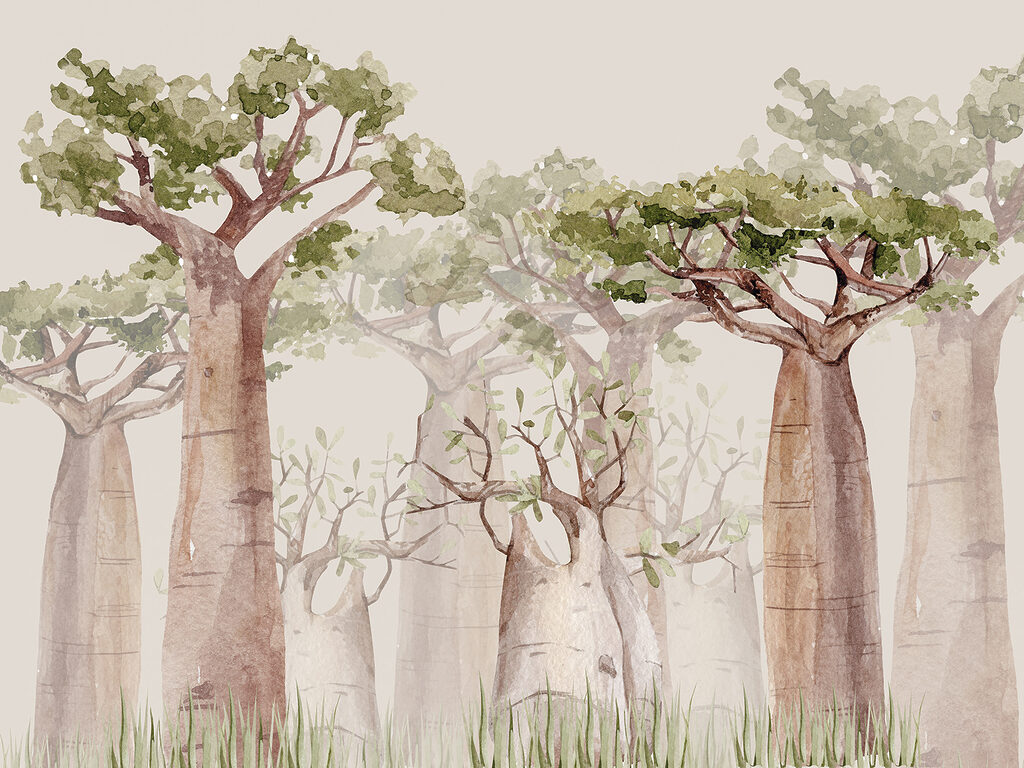 Baobabs in lichte aquarel — volledig ontwerp