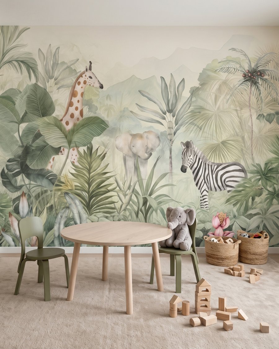 Zebra tussen zachte junglebladeren in een interieur