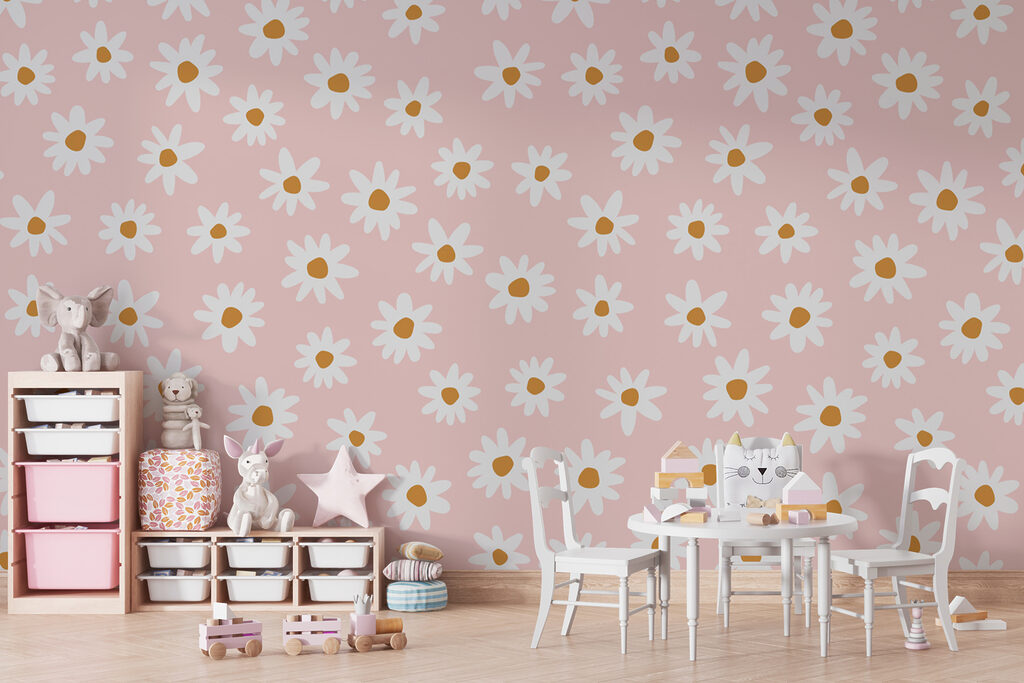 Witte madeliefjes op oudroze — interieur 1