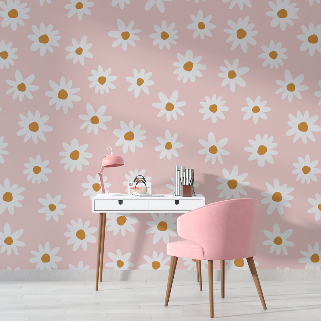 Witte madeliefjes op oudroze — interieur 2