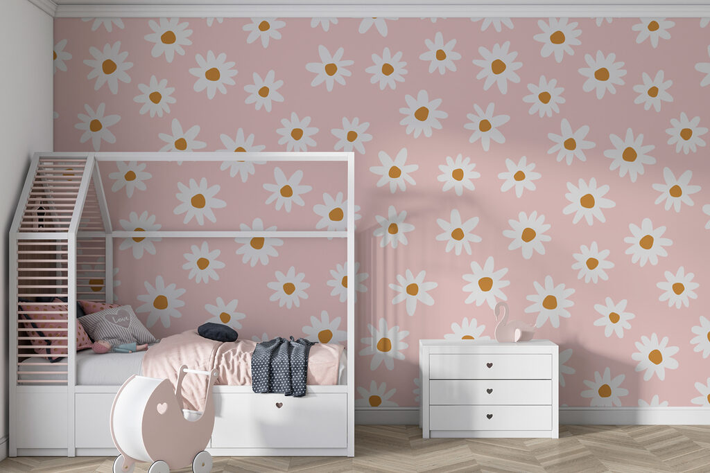 Witte madeliefjes op oudroze — interieur 3