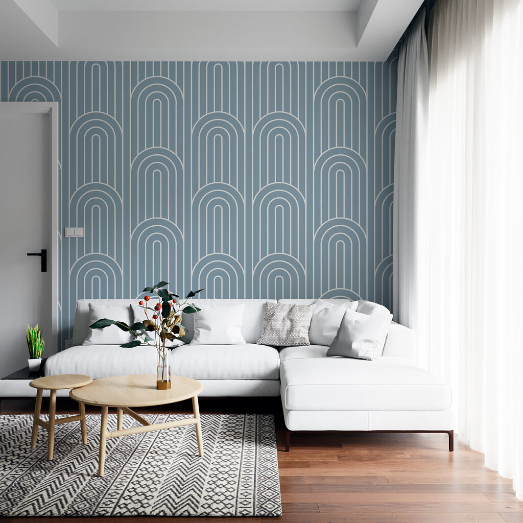 Witte bogen op blauwgrijs — interieur 1