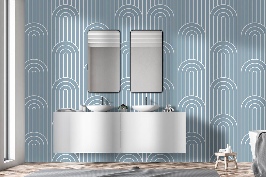 Witte bogen op blauwgrijs — interieur 2