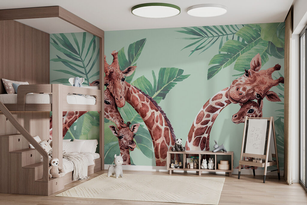 Giraffen tussen mintgroene bladeren — interieur 1