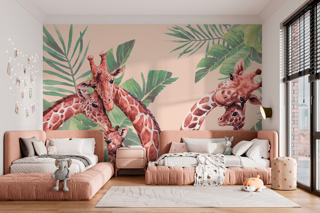 Giraffen kijken tussen bladgroen — interieur 3