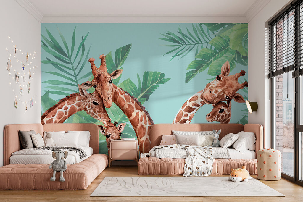 Giraffen kijken tussen bladgroen — interieur 3