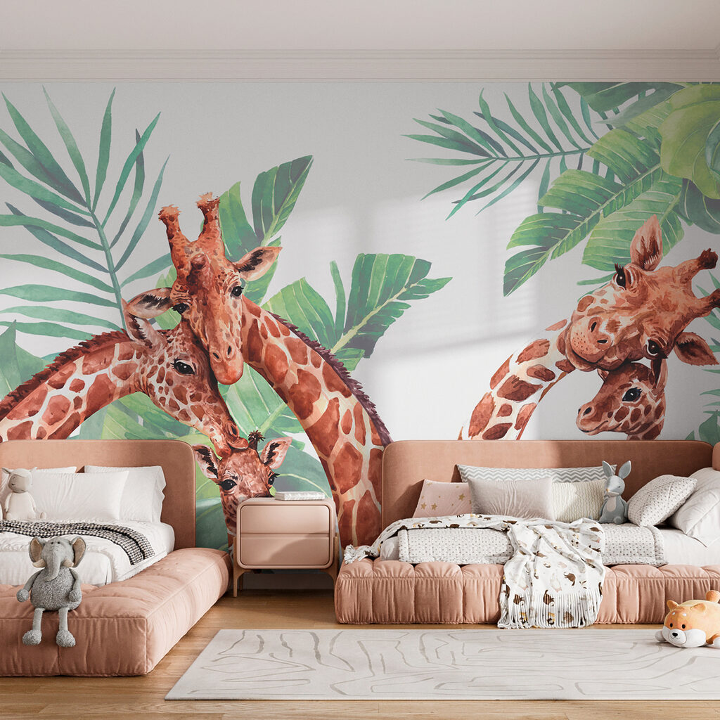Giraffen kijken tussen bladgroen — interieur 2