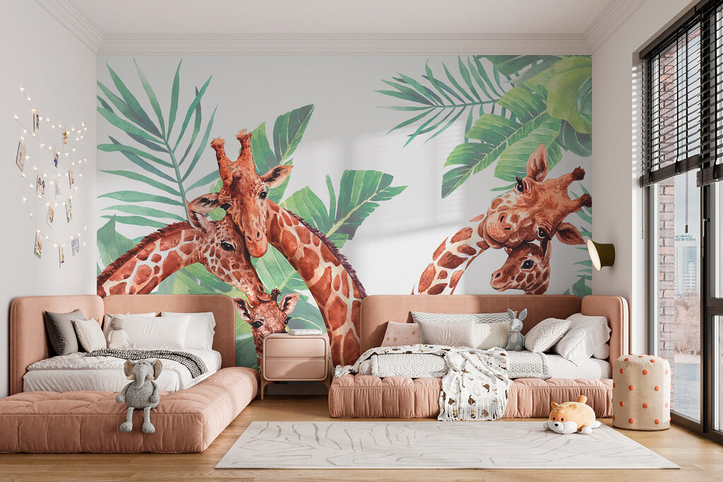 Giraffen kijken tussen bladgroen — interieur 3