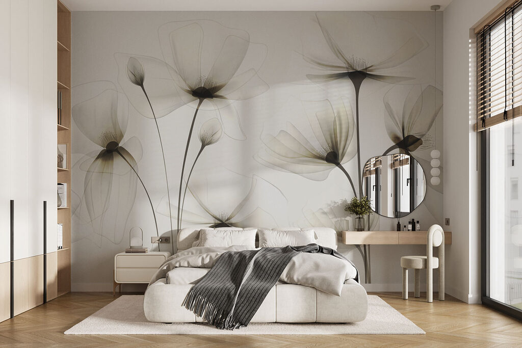 Transparante bloemen op een witte achtergrond — interieur 1