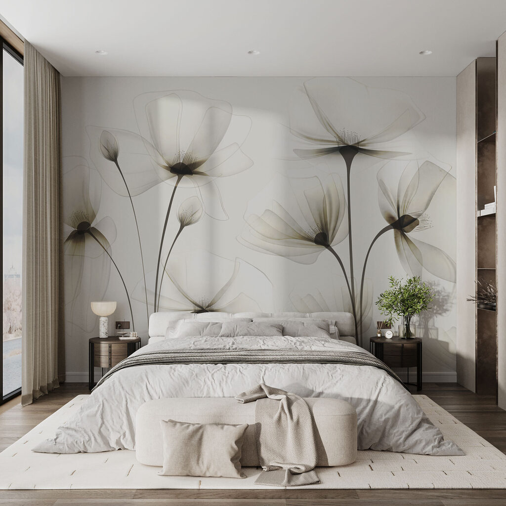 Transparante bloemen op een witte achtergrond — interieur 3