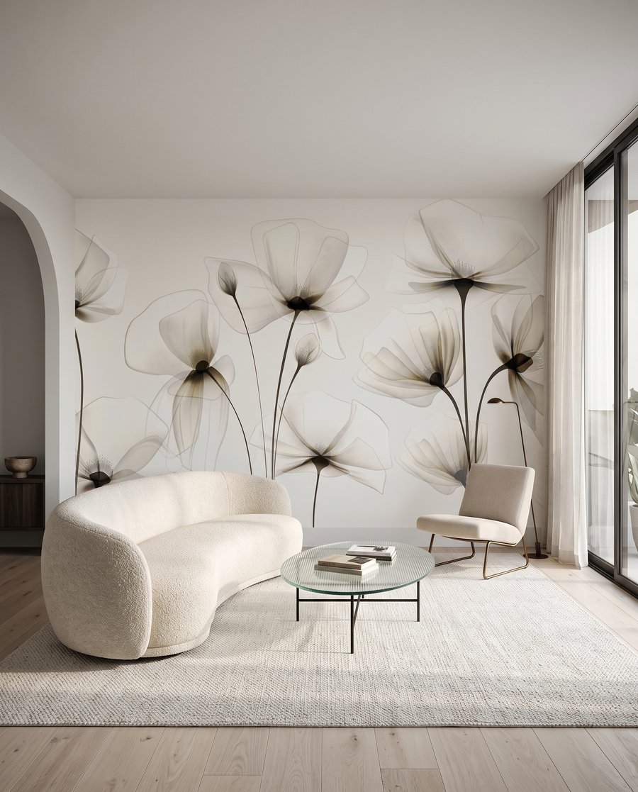 Bloemen met doorschijnende blaadjes in een interieur
